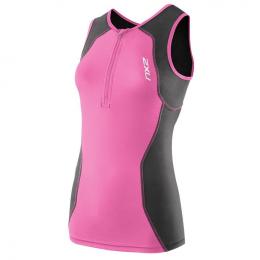 2XU Damen Tri Singlet G:2 Active pink-grau, Größe S, Triathlon Shirt, Triathlon