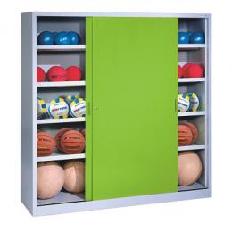 C+P Ballschrank (HxBxT: 195x160x40 cm, mit Vollblech-Schiebetüren, Typ 4), Clowngrün (RAL 110 80 60), Gleichschließung