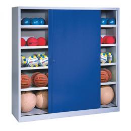 C+P Ballschrank (HxBxT: 195x160x60 cm, mit Vollblech-Schiebetüren, Typ 4), Enzianblau (RAL 5010), Gleichschließung