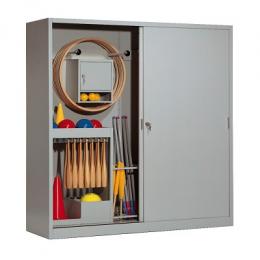 C+P Sportgeräteschrank mit Vollblech-Schiebetüren (Typ 5), HxBxT 195x190x60 cm, Verkehrsgelb (RAL 1023), Einzelschließung