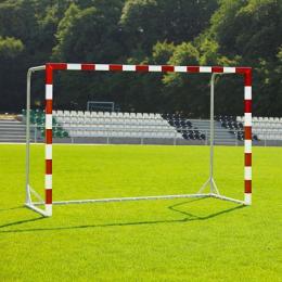 Handballtor mit beklebtem Torrahmen, Rot-Weiß, Ohne Netzbügel