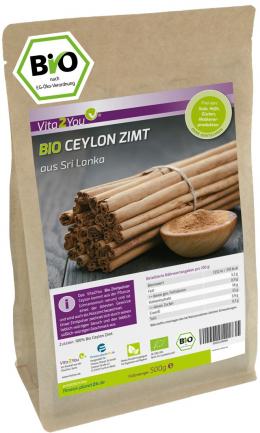 Vita2You Bio Ceylon Zimt Pulver 500g - Original aus Sri-Lanka - 100% Ökologis...