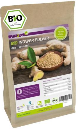 Vita2You Bio Ingwer Pulver 1 kg im Zippbeutel - aus Ökologischen Anbau - fein...