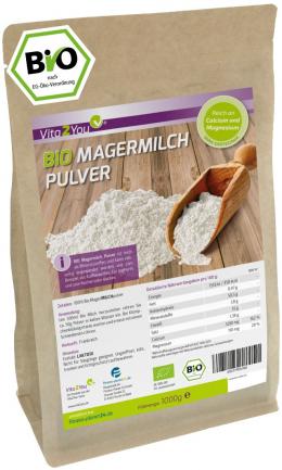 Vita2You Bio Magermilchpulver 1000g - für Yoghurt - zum Backen - Kaffeeweißer...