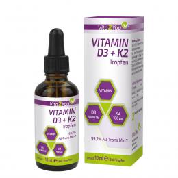 Vita2You Vitamin D3 + K2 Tropfen - 5000 IE D3 - Vitamin K2 100mcg - 340 Porti...